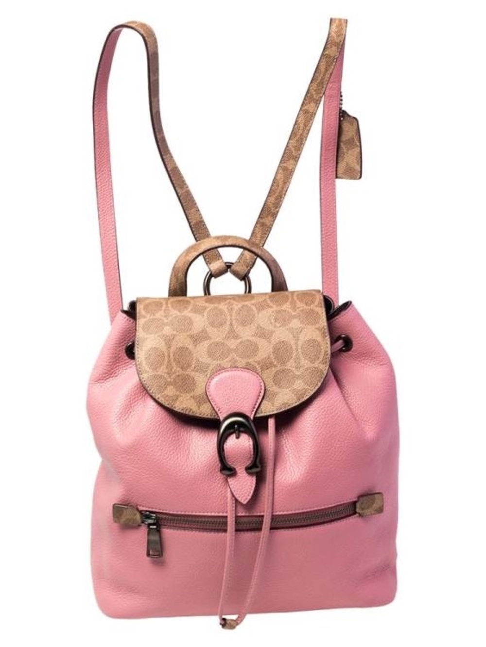 Coach Pink Pebble Leather & Signature Canvas Backpack